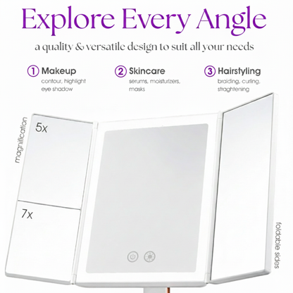 Trifold LED Makeup Mirror